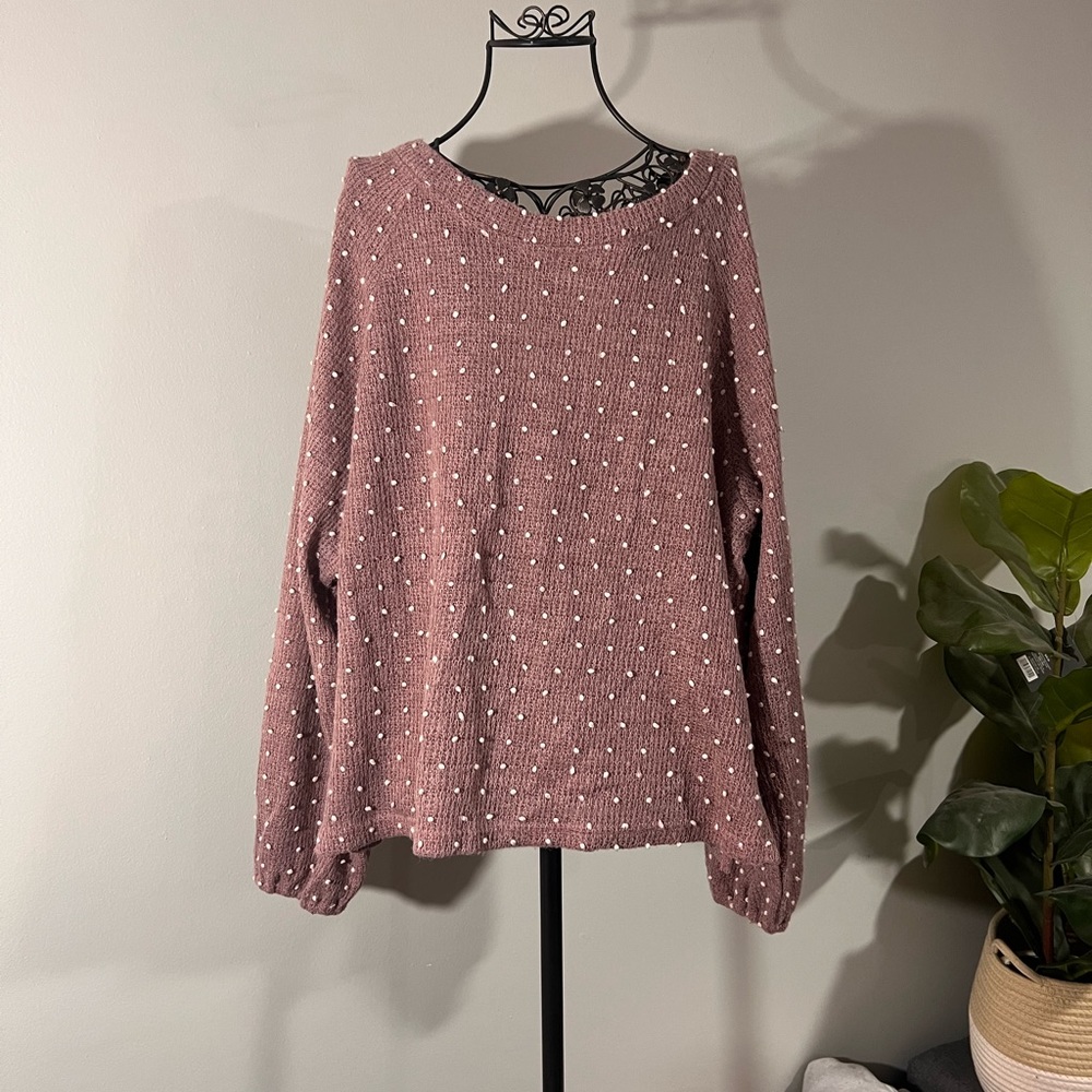 Dusty Mauve Polka Dot Knitted Top- L